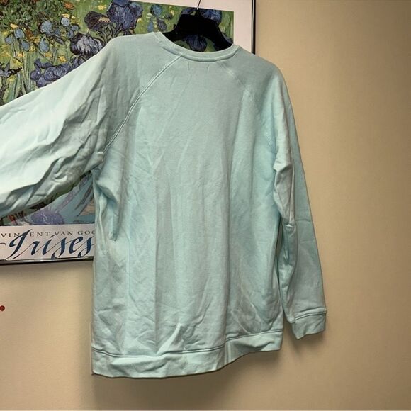 PELOTON L Mint Blue Green Classic Fleece Interior Crewneck Pullover Sweatshirt - Picture 12 of 15